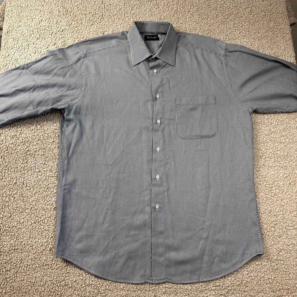 READ St Croix Button Up Shirt Mens Size Large Long Sleeve Made Italy Black White